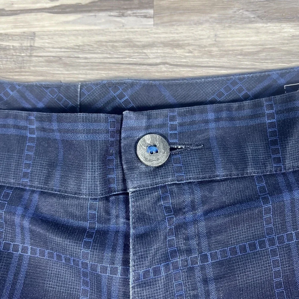 Adidas Shorts Mens 40 Blue Plaid Chino Flat Front Bermuda Golf Logo‎